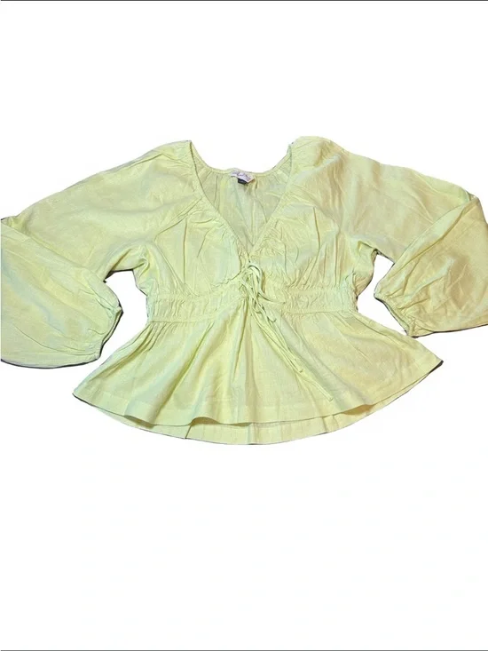 Light Green Peplum Tie-Front Blouse - Women Size Medium - Picture 2 of 3